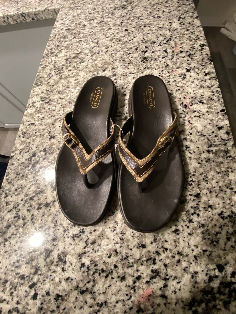 Coach Lindsey A8125 Signature Brown Thong Sandals